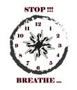 STOP AND BREATHE ROUND CLOCK POINTING FINGERS ILLUSTRATION DESIGN