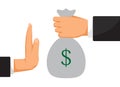 Stop Bribery and Corruption man give cash other person refuse money. vector illustration