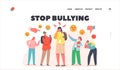 Stop Bullying Landing Page Template. Teenagers Characters Bullying Classmate Girl. Teens Abuse, Laughing on Schoolgirl