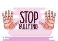 stop bullying lettering and hands stoping