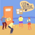 Stop bullying in school vector illustration, teens classmates aggression. Royalty Free Stock Photo