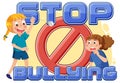 Stop Bullying text with cartoon character