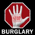 Stop burglary conceptual illustration. Open hand with the text stop burglary Royalty Free Stock Photo