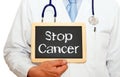 Stop Cancer - doctor holding chalkboard with text Royalty Free Stock Photo