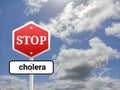 Stop Cholera sigh board on blur sky background