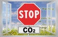 Stop CO2 written on roadsign - concept image view from an open window Royalty Free Stock Photo