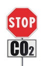 Stop Co2 written on roadsign - concept image on white background Royalty Free Stock Photo