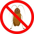 Stop cockroach vector sign in red crossed circle