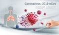 Stop Coranavirus concept. Hand holding syringe with vaccine destroying virus COVID Royalty Free Stock Photo