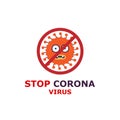 Stop Corona virus cartoon illustration, People carry a poster corona Virus stop sign