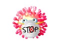 Stop corona virus cartoon with sanitary mask