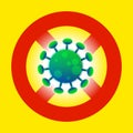 Stop Corona Virus. Virus cartoon with stop sign vector icon illustration. Health and medical icon concept on yellow background. Co Royalty Free Stock Photo