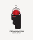 Stop Coronavirus banner with virion in human head Royalty Free Stock Photo