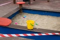 Stop coronavirus, the concept of quarantine, prevention of infection with the covid-19 virus. Quarantine children sandbox, yellow Royalty Free Stock Photo