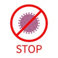 Stop coronavirus Covid 19 icon. Corona virus outbreak. Red prohibit sign symbol. Pandemic danger concept. Purple color. Flat Royalty Free Stock Photo