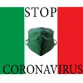 Stop coronavirus. Flag Italian. Illustration. Protective mask on flag Italian background Royalty Free Stock Photo