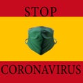 Stop coronavirus. Flag Spain. Illustration. Protective mask on flag Spain background Royalty Free Stock Photo
