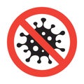 Stop coronavirus Icon, Red prohibition sign on background of virus. Vector illustration. Royalty Free Stock Photo