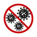 Stop coronavirus icon in red prohibitory round sign covid-19. Royalty Free Stock Photo