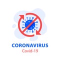 Stop coronavirus red barred circle, fight Covid-19, kill bacteria, antibacterial sanitizer