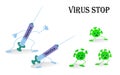 Stop coronovirus. The fight against infection. The vaccine kills Sovid-19, an active drug. Viruses run away in fear, but then die