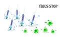 Stop coronovirus. The fight against infection. The vaccine kills Sovid-19, an active drug. Viruses run away in fear, but then die