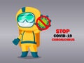 Stop covid 19 coronavirus. Cartoon character Personal safety equipment body protection. Vector illustration