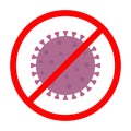 Stop Covid 19 coronavirus icon. Corona virus outbreak. Red prohibit sign symbol. Pandemic danger concept. Purple color. Flat Royalty Free Stock Photo