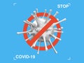 Stop COVID-19 3D Symbol. Prohibition Sign Banner. Pandemic Abstract Background Illustration. Coronavirus Logo in Modern Design Royalty Free Stock Photo