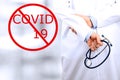 Stop Covid - 19. Doctor is standing with  a stethoscope Royalty Free Stock Photo