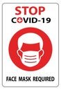 Stop COVID-19 face mask required warning prevention sign - human profile silhouette with face mask in rounded rectangular frame - Royalty Free Stock Photo