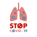 Stop covid -19. Health alert poster with human lungs infected by coronavirus. Pneumonia or respiratory distress syndrome