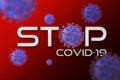 Stop COVID-19 Lambda virus cells sign in red background Royalty Free Stock Photo