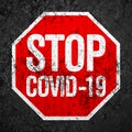 Stop covid-19 road sign background Royalty Free Stock Photo