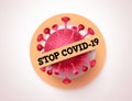 Stop covid-19 vector banner sign. Stop covid-19 corona virus icon sign with warning text Royalty Free Stock Photo