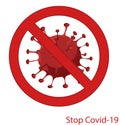 Stop covid-19 vector illustration. Coronovirus and a red sign stop. Stop CORONA together