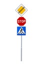 Stop, crosswalk,thoroughfare traffic signs Royalty Free Stock Photo