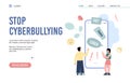 Stop cyberbullying header of website, flat cartoon vector illustration.