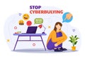 Stop Cyberbullying Vector Illustration of Haters Online with Bullying Internet, Trolling and Hate Speech in Flat Cartoon