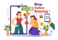 Stop Cyberbullying Vector Illustration of Haters Online with Bullying Internet, Trolling and Hate Speech in Flat Cartoon