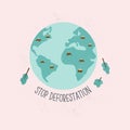 Stop deforestation concept design with globe and cutted trees