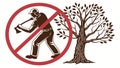 Stop Deforestation Sign with Man and Axe, vector design Generative AI Royalty Free Stock Photo