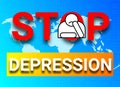 Stop depression illustration image on world map and blue gadiant colour