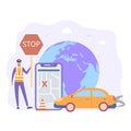 Stop, detour, traffic accident, road safety, violation penalty, car accident. A policeman blocked the road. Traffic Laws. Colorful Royalty Free Stock Photo