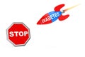 Stop Diabetes Concept. Stop Sign Shield with Diabetes Sign Rocket. 3d Rendering