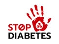 Stop diabetes with drop blood and sugar in Red Hand Print Showing STOP Sign vector design