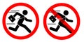 Stop do not run, jump zone pictogram. Forbidden running or jumping icon. Forbid fast walking area. Stop halt allowed, no ban