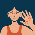 Stop domestic violence. Social issues, abuse and agression on women, harassment and bullying. Violence against woman. Flat