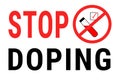 Stop doping. Positive doping test. Red illustration on white background with text. Flat test glass icon in circle. P