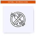 Stop drugs line icon. Editable illustration